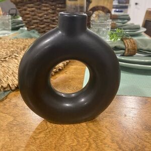 Black Ceramic Donut Vase, Modern Vase, Ceramic Vase, Home Decor